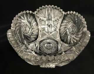 Antique Abp American Brilliant Cut Glass Bowl Heavy Pinwheel Fan