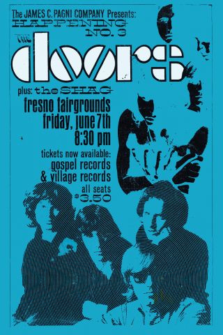 Rock: Jim Morrison & Doors At Fresno Fairgrounds Concert Poster 1968 13x19