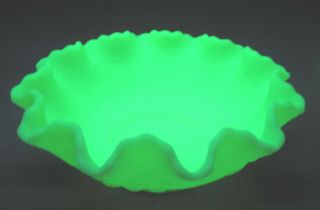 Fenton Jadite Uranium Custard Glass Basket Persian Medallian Bowl