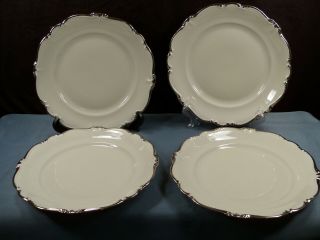 Set Of 4 Rosenthal China Germany Pompadour Dinner Plates - Ivory W/ Silver Trim