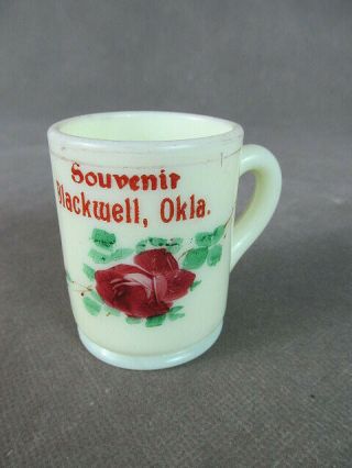 C.  1900 Custard Glass Souvenir Match Holder Mug Blackwell,  Oklahoma