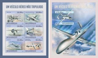 Drones Firebird - 9 Planes Flugzeuge Aviation Transport Mozambique Mnh Stamp Set