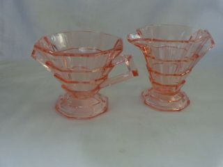 Vintage Pink Depression Glass " Tea Room " Sugar And Creamer Set - Indiana Glass