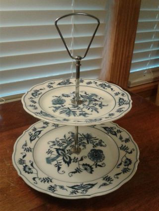 Vintage Blue Danube Porcelain Two Tier Tidbit Tray Rectangle Mark Japan