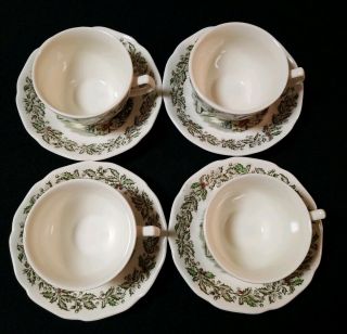 4 Vintage Johnson Brothers " Merry Christmas " Cups And Saucers