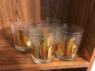 Culver Gold Cat Glass Four Set Collectible Vintage Retro Mid Century Modern