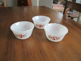 Vintage Fire King Set Of 3 Primrose 6 Oz.  Custard Cups With Scallop Edge H91