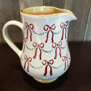 Nicholas Mosse Ireland Pottery Swag And Bow Ribbons 6.  5 " Pitcher Crazed Outside