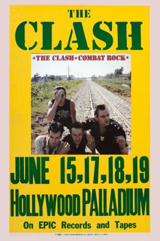 British Punk: The Clash Combat Rock Los Angeles Concert Poster 1982 12x18