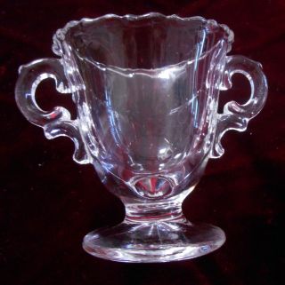 Fostoria Century Sugar Bowl Clear Glass Open Footed Double Handled Scalloped Rim