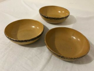 Mccoy Set Of 3 Vintage Stoneware Pottery Bowls Made In Usa Mustard Yellow,  Brown
