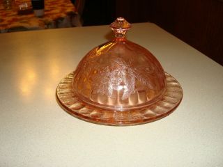 Pink Depression Glass Poinsettia Butter Dish