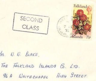 Falkland Islands Commercial Second Class 7½p Air Mail Cover Flowers 1976 Ss166