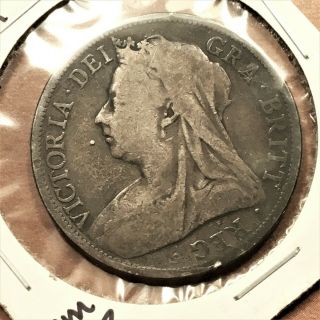1898 GREAT BRITAIN 1/2 CROWN COIN,  SILVER,  QUEEN VICTORIA,  KM 782,  VG 2