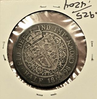1898 GREAT BRITAIN 1/2 CROWN COIN,  SILVER,  QUEEN VICTORIA,  KM 782,  VG 3