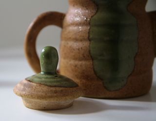Crafted Porcelain Hand Asian Tea Pot Green Sand Pottery Thrown Rustic Charming 2