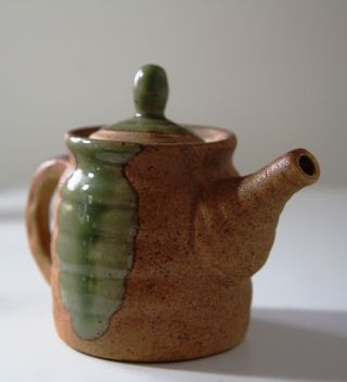 Crafted Porcelain Hand Asian Tea Pot Green Sand Pottery Thrown Rustic Charming 3