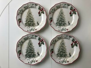 Better Homes And Gardens Heritage Salad Plates Tree Rabbit Christmas Set Of 4