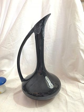Vintage Anna Van Briggle Black And White Drip Glaze Pitcher Vase 12 "