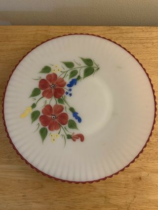 Vintage Macbeth Evans Petalware Hand Painted Plate With Red Flowers & Red Trim