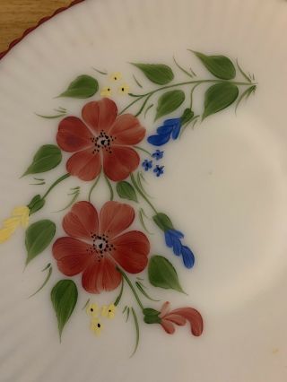 Vintage Macbeth Evans Petalware Hand Painted Plate with Red Flowers & Red Trim 2