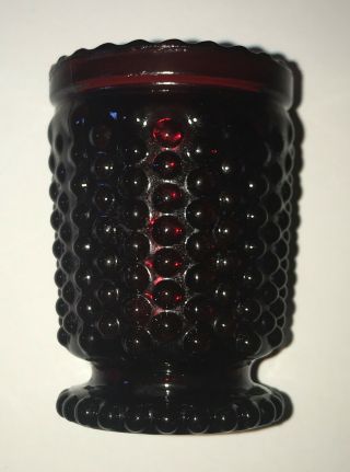 Vintage Ruby Red Hobnail Votive Candle Holder With Beaded Foot & Scalloped Edge
