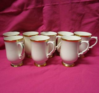 Set Of 8 Royal Victoria Fine Bone China Footed Mugs - 4.  5in - White & Gold
