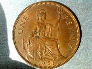 1951 Great Britain One Penny George Vi Low -