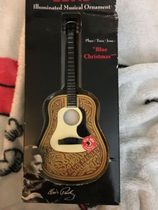 Elvis Presley Illuminated Musical Ornament Guitar Blue Christmas