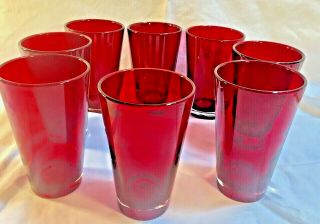 Set Of 8 Vintage Blown Red Ruby Glass Tumbler Beer Pint Glasses Christmas Water