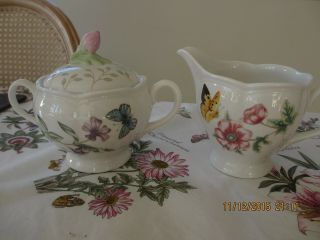 Lenox Butterfly Meadow Creamer And Sugar Set Old Stock With Tags