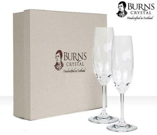 Burns Handcrafted Crystal Flower Of Scotland Champagne Flute Pair,  Set Of 2