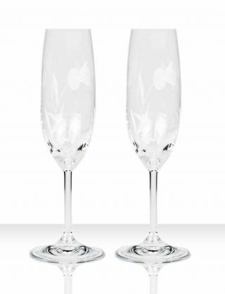 Burns Handcrafted Crystal Flower of Scotland Champagne Flute Pair,  Set of 2 2