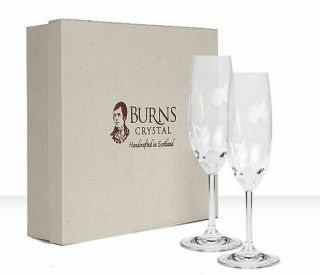 Burns Handcrafted Crystal Flower of Scotland Champagne Flute Pair,  Set of 2 3