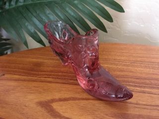 Vintage Fenton Pink Cabbage Rose Glass Shoe Boot Figurine Trinket Dish 2