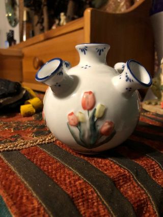 Hand Painted Delft Delftware Holland Royal Twickel Ter Steege Tulip Bud Vase 5 3