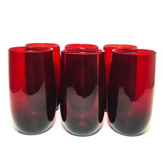 Set Of 6 Vintage Ruby Red Glasses 5 " Water Highball Glass 12 Oz Tumblers