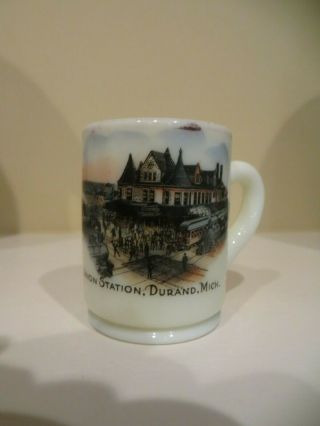 Custard Glass Souvenir Mini Mug Match Holder Union Station Durand Mich Mi