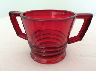 Vintage Paden City Depression Ruby Red Glass Open Sugar Bowl Ringed Base 1930s