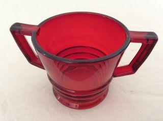 Vintage Paden City Depression Ruby Red Glass Open Sugar Bowl Ringed Base 1930s 2