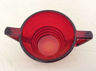 Vintage Paden City Depression Ruby Red Glass Open Sugar Bowl Ringed Base 1930s 3
