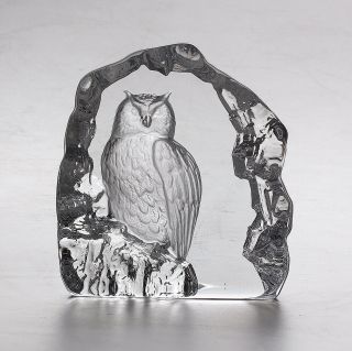 Matts Jonasson,  Glass,  Owl,  6 X 5.  25 Inches