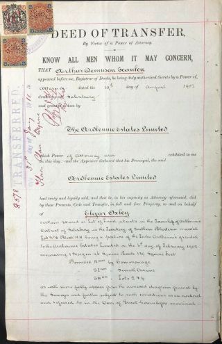 Rhodesia 1911 Bsac Deed Of Transfer & Certificate Of Payment Of Transfer Dues