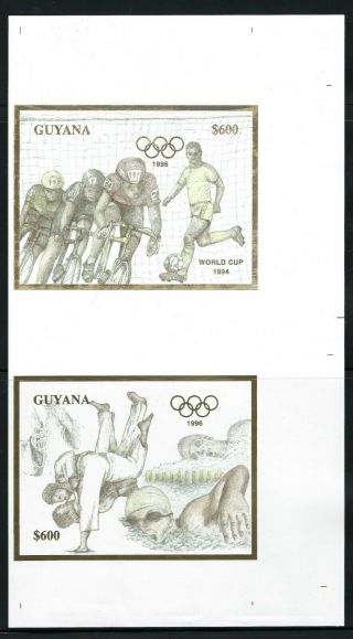 Guyana - 1993 Olympics Soccer Football Cycling Judo 2v.  S/s On 1v.  Proof Gold