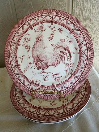 Neiman Marcus Queens China Red Toile Rooster Salad Plates Set Of 5