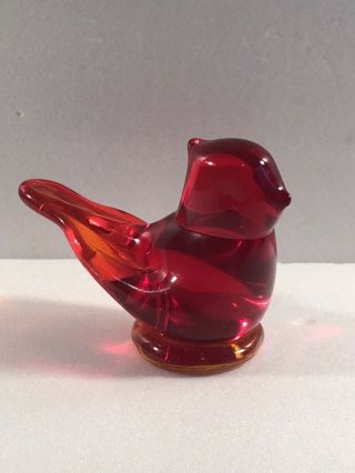 Signed Titan Art Glass Red Cardinal Of Love W.  Ward Bird Figurine Label 2 3/4”