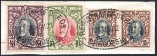 Southern Rhodesia Revenue 1931 £1,  10s,  2s X2 On Piece,  Barefoot 11/12
