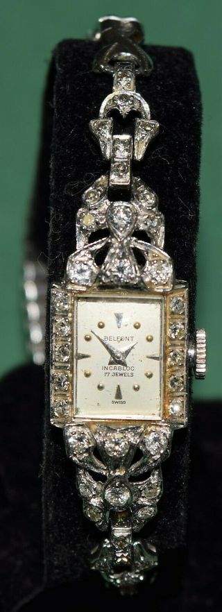 Belfont 14k Gold Ladies Wrist Watch 44 Diamonds 17j Swiss Speidel Band