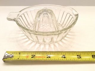 Vintage Small Heavy Ribbed Clear Glass Hand Citrus Juicer Reamer W/tab Handle 5 "