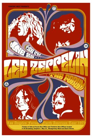Heavy Metal: Led Zeppelin At Los Angeles Forum Concert Poster 1972 12x18